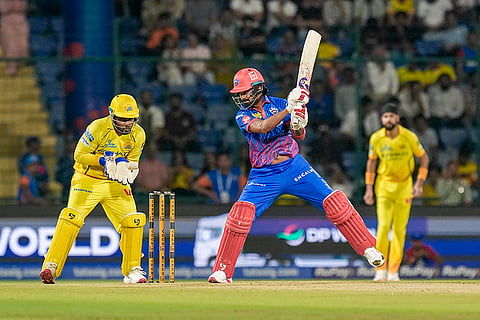 Delhi Capitals' KL Rahul plays a shot during the Indian Premier League (IPL) 2026 T20 cricket match between Delhi Capitals and Chennai Super Kings, in New Delhi.
