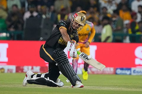 Hyderabad Kingsmen's Photo plays a shot during the Pakistan Super League final cricket match between Peshawar Zalmi and Hyderabad Kingsmen, in Lahore, Pakistan.