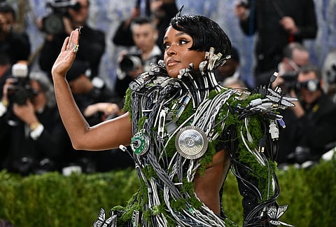 Janelle Monae arrives at The Metropolitan Museum of Art's Costume Institute benefit gala celebrating the opening of the "Costume Art" exhibition in New York. 