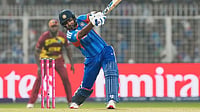 India Retain No. 1 Spot In ICC Men’s T20I Rankings; England, Australia Follow | Photo: AP/Bikas Das : India's Sanju Samson plays a shot during the T20 World Cup cricket match between India and West Indies in Kolkata.