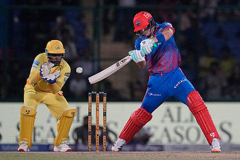 Delhi Capitals' Tristan Stubbs plays a shot during the Indian Premier League cricket match between Chennai Super Kings and Delhi Capitals in New Delhi, India.