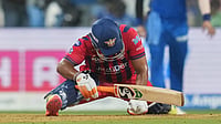 | Photo: AP/Rafiq Maqbool : Lucknow Super Giants' captain Rishabh Pant looses his balance during the Indian Premier League cricket match between Mumbai Indians and Lucknow Super Giants in Mumbai, India, Monday, May 4, 2026.