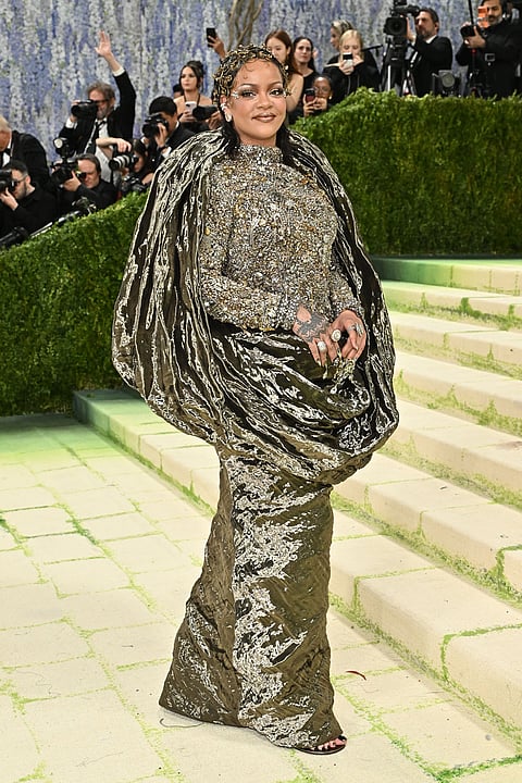 Rihanna arrives at The Metropolitan Museum of Art's Costume Institute benefit gala celebrating the opening of the "Costume Art" exhibition in New York. 