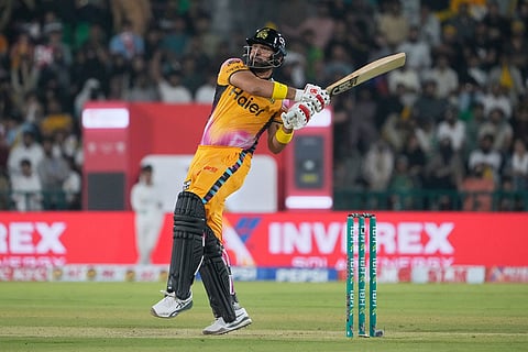 Peshawar Zalmi's Abdul Samad bats during the Pakistan Super League final cricket match between Peshawar Zalmi and Hyderabad Kingsmen, in Lahore, Pakistan.