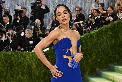 Tessa Thompson arrives at The Metropolitan Museum of Art's Costume Institute benefit gala celebrating the opening of the "Costume Art" exhibition in New York. 