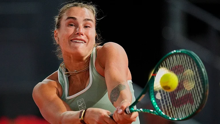 Aryna Sabalenka, of Belarus, returns to Hailey Baptiste, of the United States, during the Madrid Open tennis tournament in Madrid. - AP/Manu Fernandez