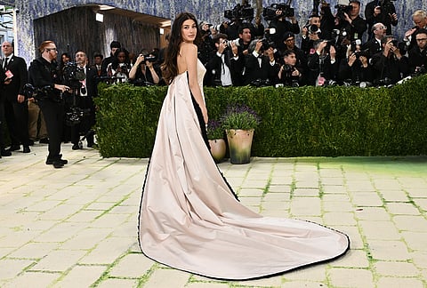 Camila Morrone arrives at The Metropolitan Museum of Art's Costume Institute benefit gala celebrating the opening of the "Costume Art" exhibition in New York. 