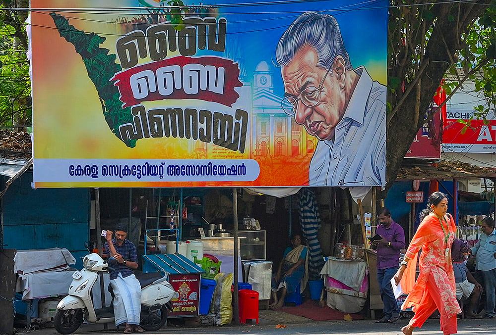 Bye Bye Pinarayi flex board after LDF defeat in Kerala
