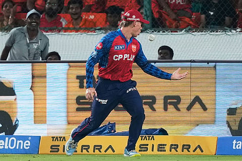 Punjab Kings' Cooper Connolly misses a catch given by Sunrisers Hyderabad's captain Ishan Kishan during the Indian Premier League cricket match between Sunrisers Hyderabad and Punjab Kings in Hyderabad, India.
