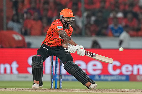 Sunrisers Hyderabad's Nitish Kumar Reddy plays a shot during the Indian Premier League cricket match between Sunrisers Hyderabad and Punjab Kings in Hyderabad, India.