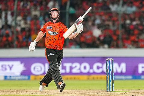 Sunrisers Hyderabad's Heinrich Klaasen completes his half century during an Indian Premier League (IPL) 2026 T20 cricket match between Sunrisers Hyderabad and Punjab Kings, in Hyderabad, Telangana.