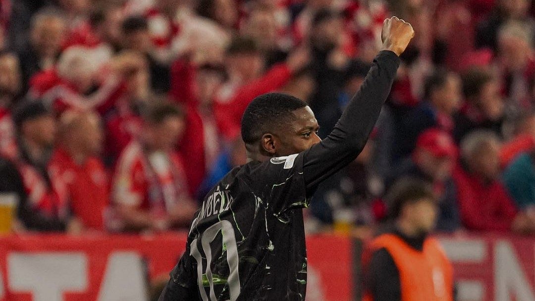 Ousmane Dembele celebrates after scoring a goal during Bayern Munich vs PSG UEFA Champions League 2025-26 match.  - PSG_English/X