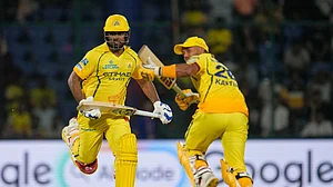 (AP Photo/Manish Swarup) : Chennai Super Kings' Sanju Samson and Kartik Sharma run between the wickets to score during the Indian Premier League cricket match between Chennai Super Kings and Delhi Capitals in New Delhi, India, Tuesday, May 5, 2026.