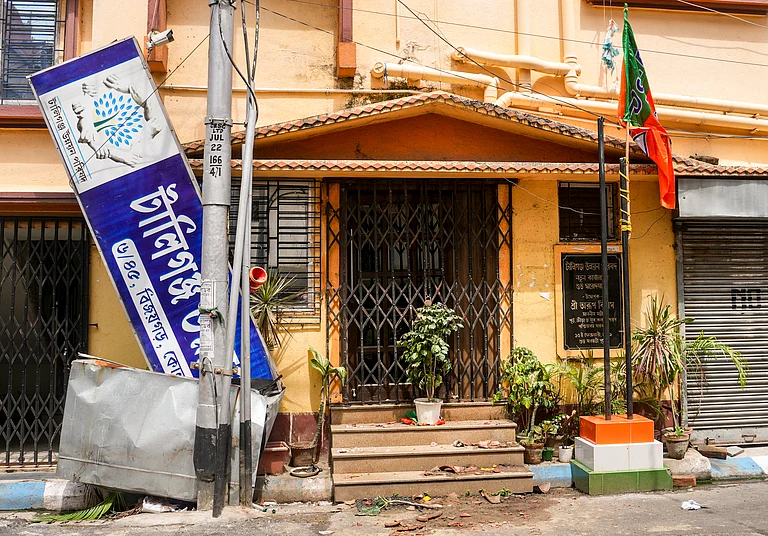 Kolkata: Former minister and TMC leader Aroop Biswas's office vandalised following the West Bengal Assembly elections result, at Tollygunge, in Kolkata, Tuesday, May 5, 2026. - PTI