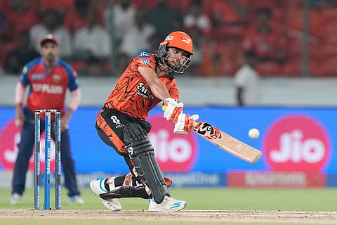 Sunrisers Hyderabad's Ishan Kishan plays a shot during the Indian Premier League cricket match between Sunrisers Hyderabad and Punjab Kings in Hyderabad, India.
