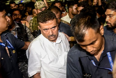 BJP leader Suvendu Adhikari arrives at a hospital after his personal assistant Chandranath Rath was allegedly shot, in North 24 Parganas district.