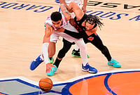 | Photo: AP/Yuki Iwamura : Philadelphia 76ers forward Dominick Barlow (25) fights for control of the ball with New York Knicks guard Jalen Brunson (11) during the second half of Game 2 in a second-round NBA basketball playoffs series, in New York. 