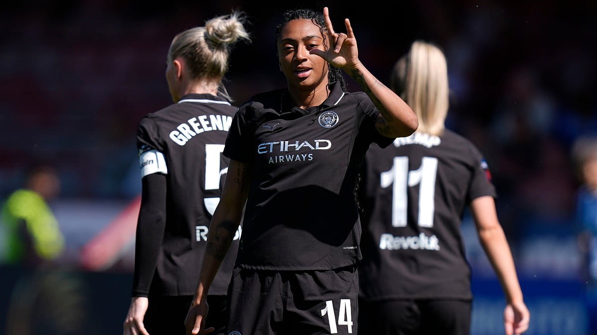 Manchester City's Kerolin celebrates scoring during the Women's Super League soccer match between Brighton and Hove Albion and Manchester City in Crawley, England, Saturday April 25, 2026. - | Photo: AP/Andrew Matthews