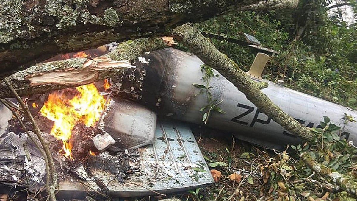 Wreckage of the crashed IAF Mi-17V5 helicopter in Coonoor in Tamil Nadu.