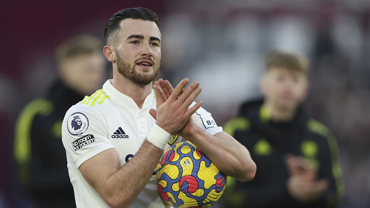 Player of the match Jack Harrison with the match ball. - null