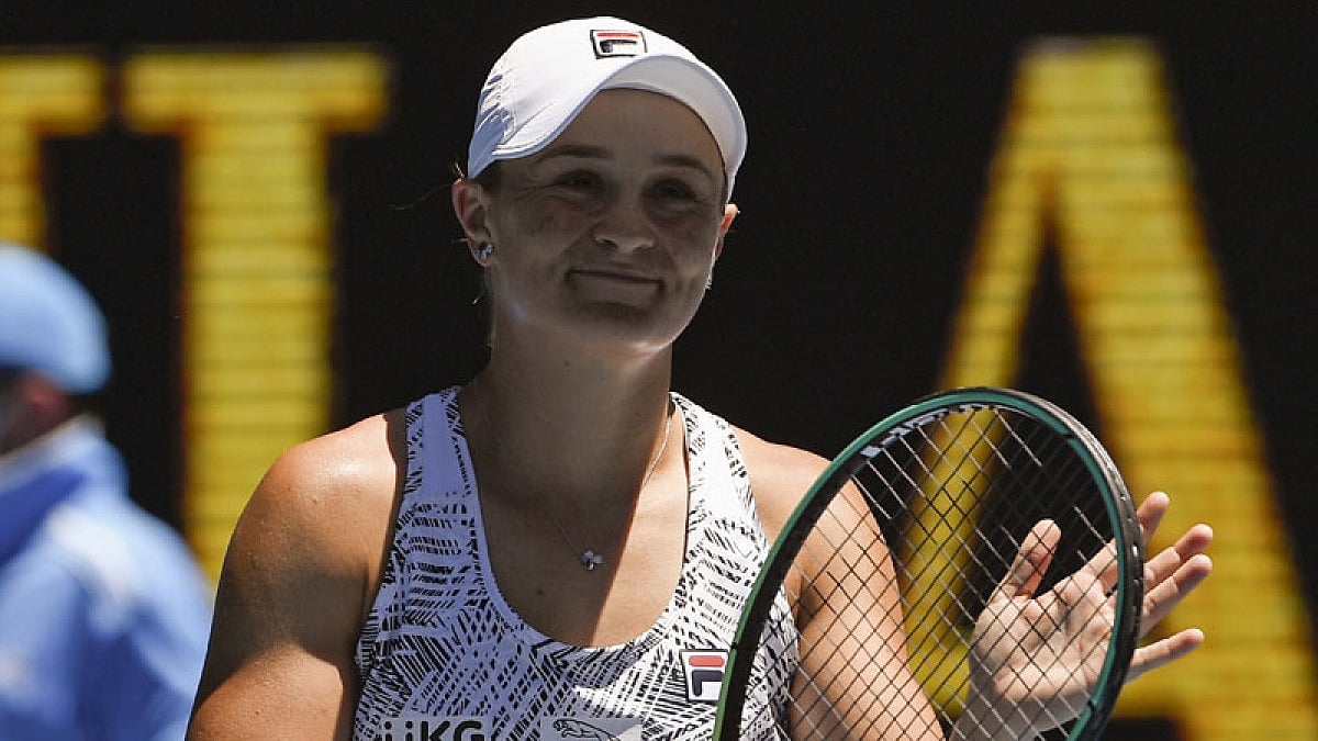 Ash Barty after defeating Lucia Bronzetti in their second round match at Australian Open 2022.