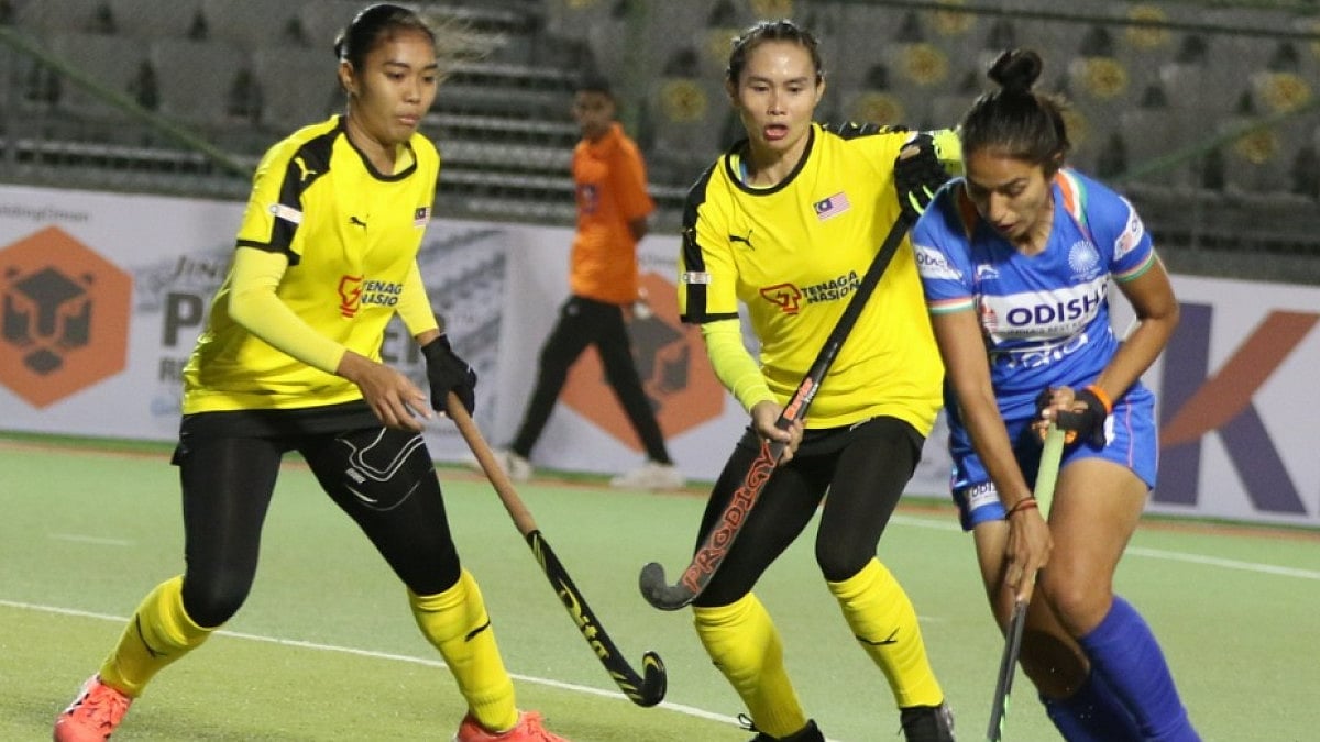 Action during India vs Malaysia encounter in the Women's Hockey Asia Cup 2022 in Muscat on Friday.  
