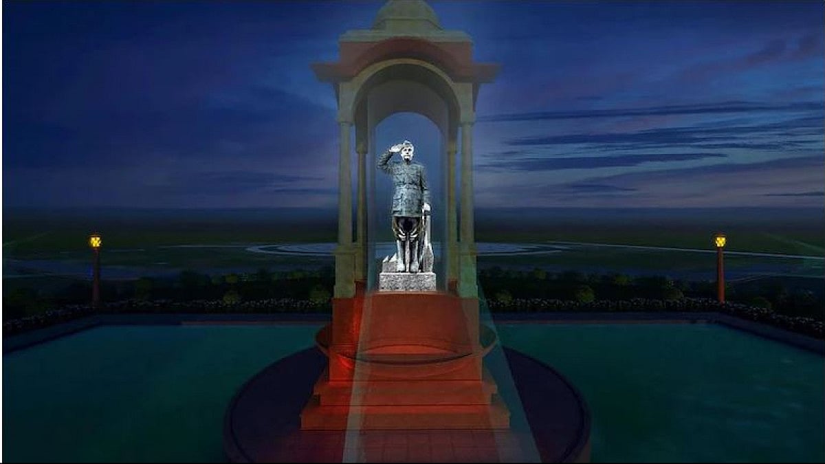 Netaji Subhas Chandra Bose hologram statue at India Gate.