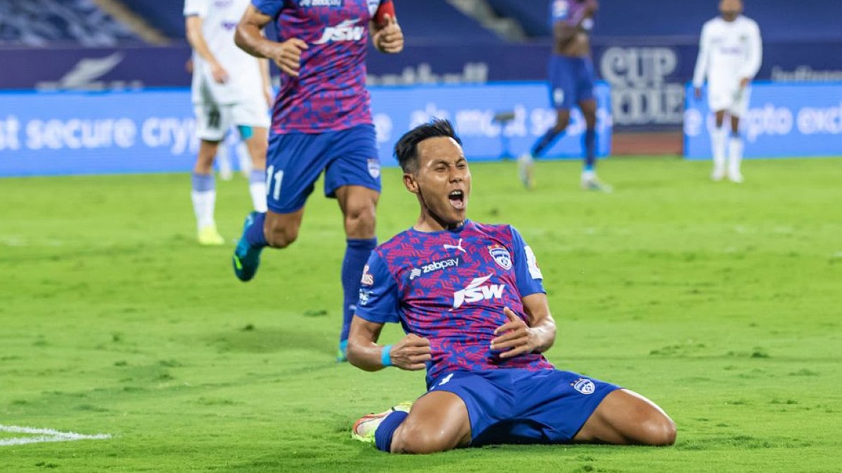 Bengaluru FC’s Udanta Singh celebrates after scoring a goal against Chennaiyin FC.