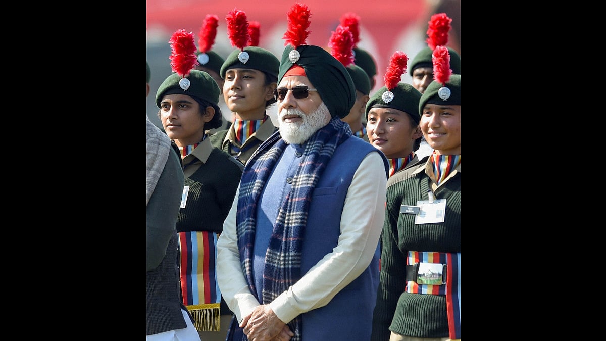 PM Narendra Modi with cadets during NCC rally in New Delhi.