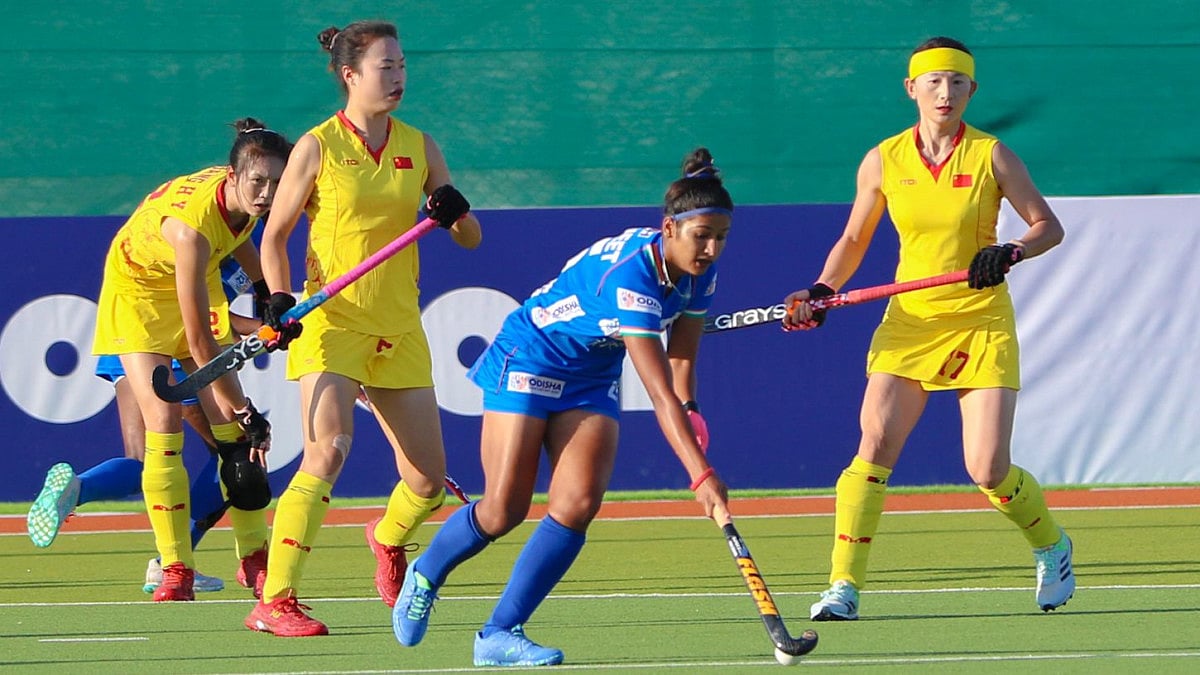 India women’s team hockey player Navneet Kaur in action against China on Friday.