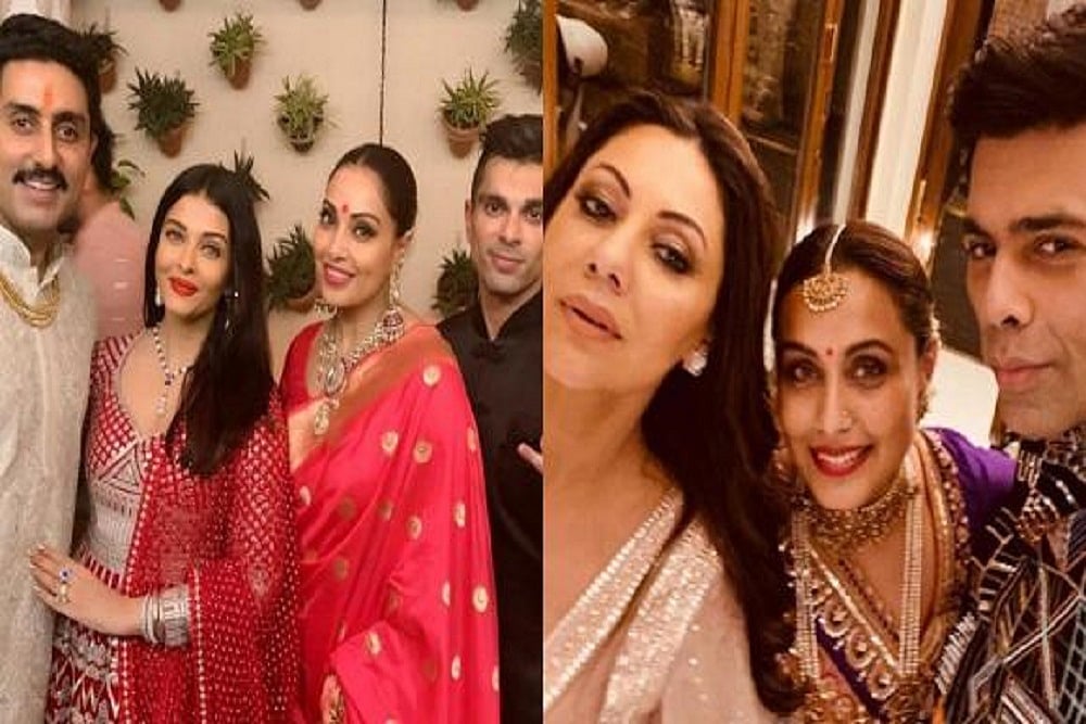 Aishwarya Rai Bachchan, Abhishek Bachchan, Bipasha Basu, Rani Mukerji, Big B Pose At Diwali Bash
