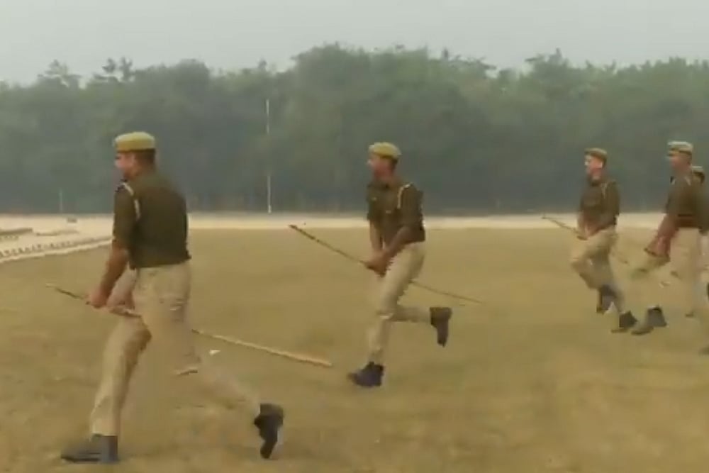 UP Cops Ride 'Imaginary Horses' During Mock Drill In Ferozabad District