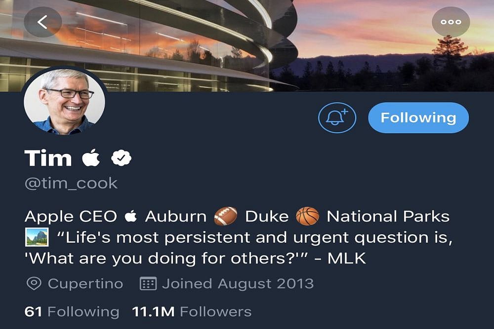 Tim Cook Puts Apple Logo As Twitter Name After Trump's 'Tim Apple' Comment