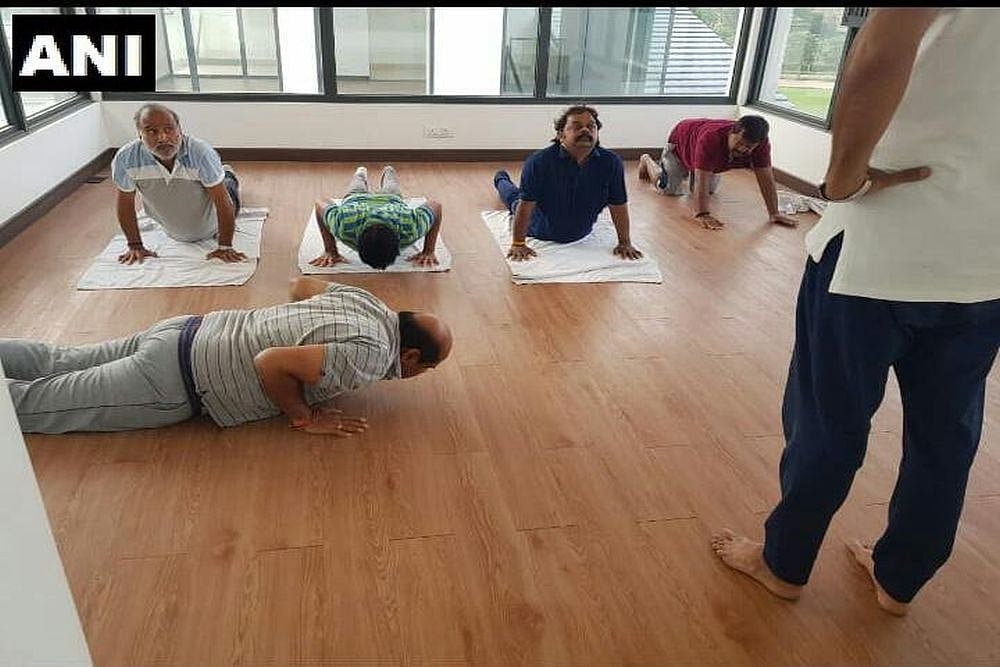JD(S) Leaders, Lodged At Prestige Golfshire Club In Bengaluru, Perform Yoga