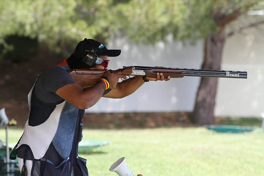 File Photo : Prithviraj Tondaiman in action at ISSF Shotgun World Cup.