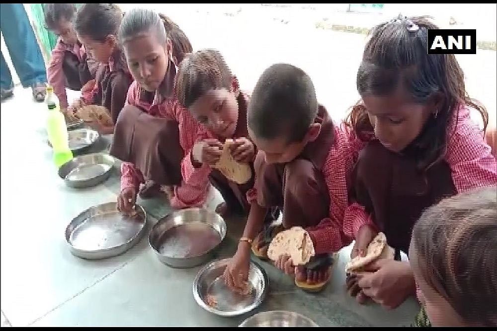 Roti Served With Salt As Mid-Day Meal For Primary School Students In UP