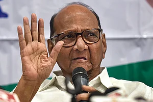 Nationalist Congress Party President Sharad Pawar addresses a press conference, in Mumbai.