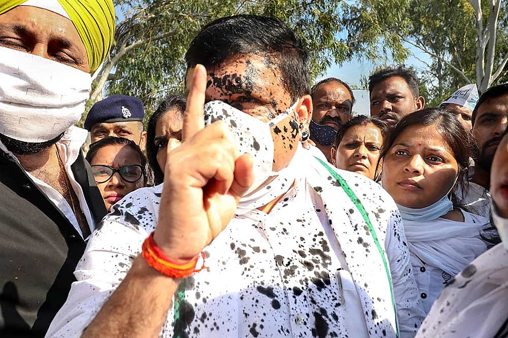 Ink Thrown At AAP Leader Sanjay Singh In Hathras