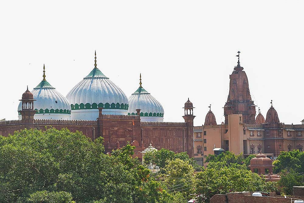 A view of Sri Krishna Janmabhoomi temple and Shahi Idgah mosque, in Mathura.