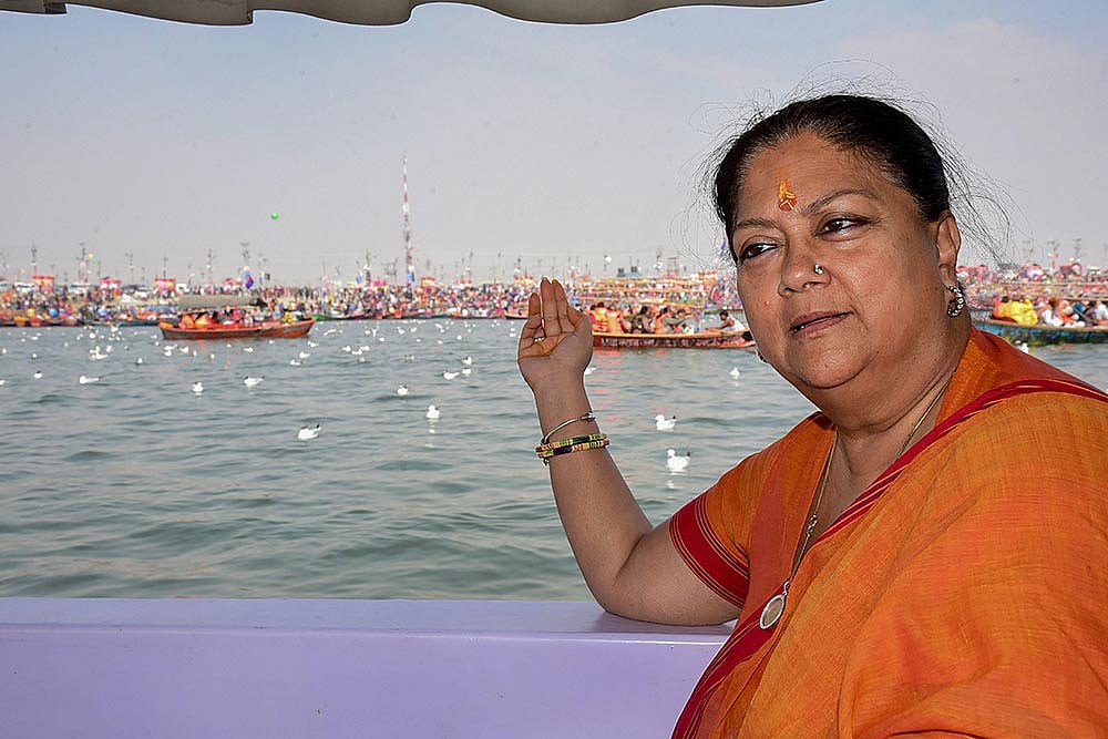In this file photo, former chief minister of Rajasthan Vasundhara Raje at Sangam during Kumbh Mela 2019, in Allahabad. (PTI)