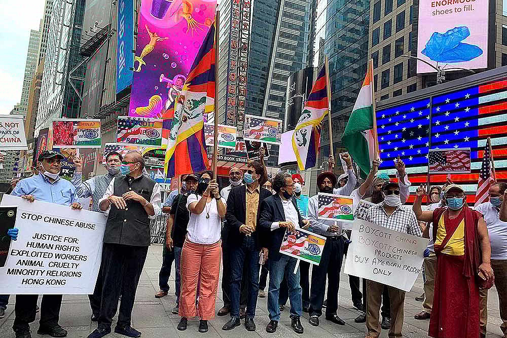 Indian-Americans Hold 'Boycott China' Protest At Times Square In New York