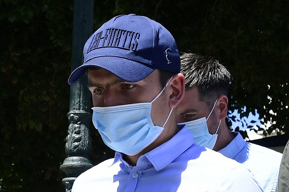 Photo - AP/File Pic : Manchester United player Harry Maguire seen here during his Greek arrest.