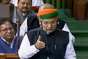 MoS for Parliamentary Affairs Arjun Ram Meghwal speaks in the Lok Sabha in New Delhi.