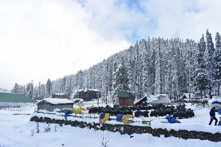 A view after fresh snowfall at the world famous ski resort in Gulmarg, Kashmir. - null