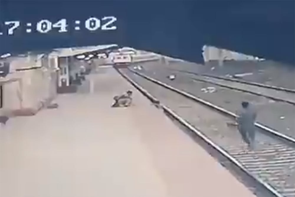 Watch: Pointsman Saves Boy Who Fell On Railway Track Seconds Before Train Approaches Spot