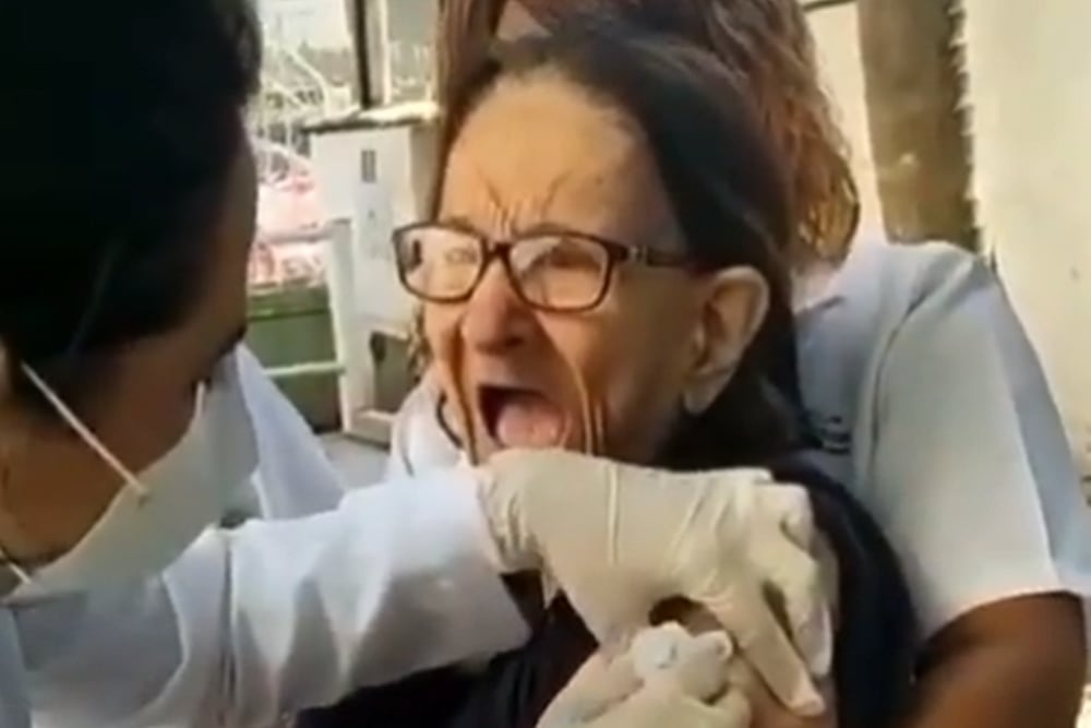 Old Woman Screams Like A Kid While Getting Injected, Video Goes Viral