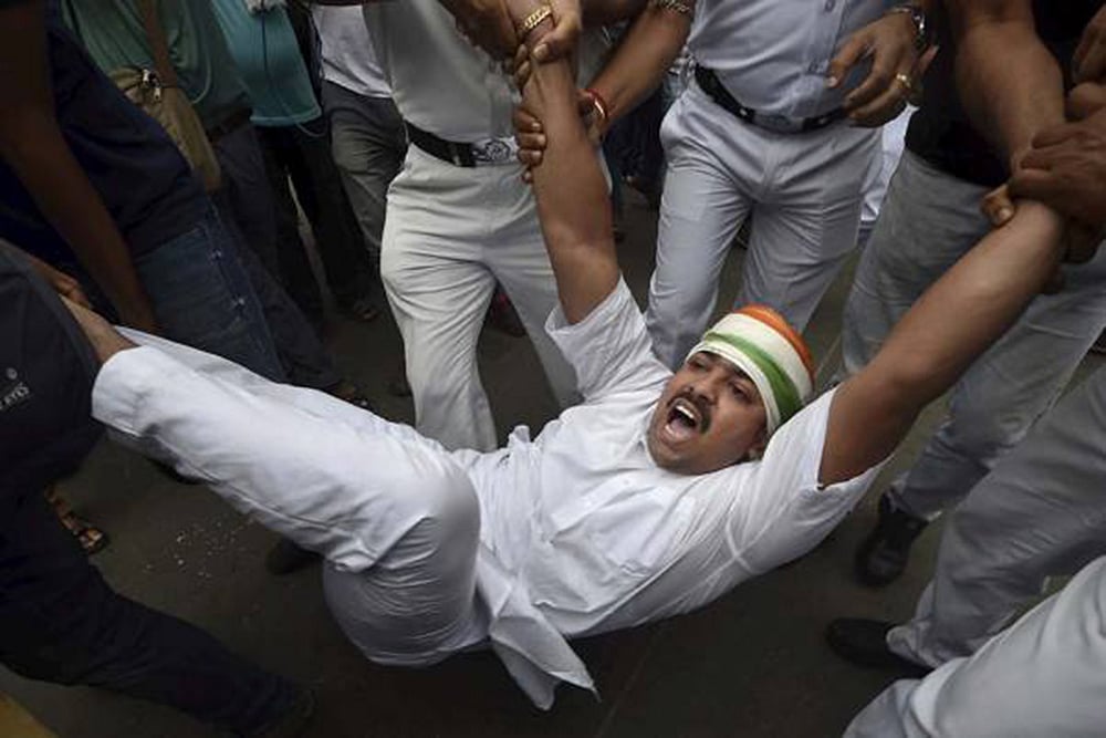 Pegasus Row: Congress Supporters Protest Outside Raj Bhavan In Kolkata