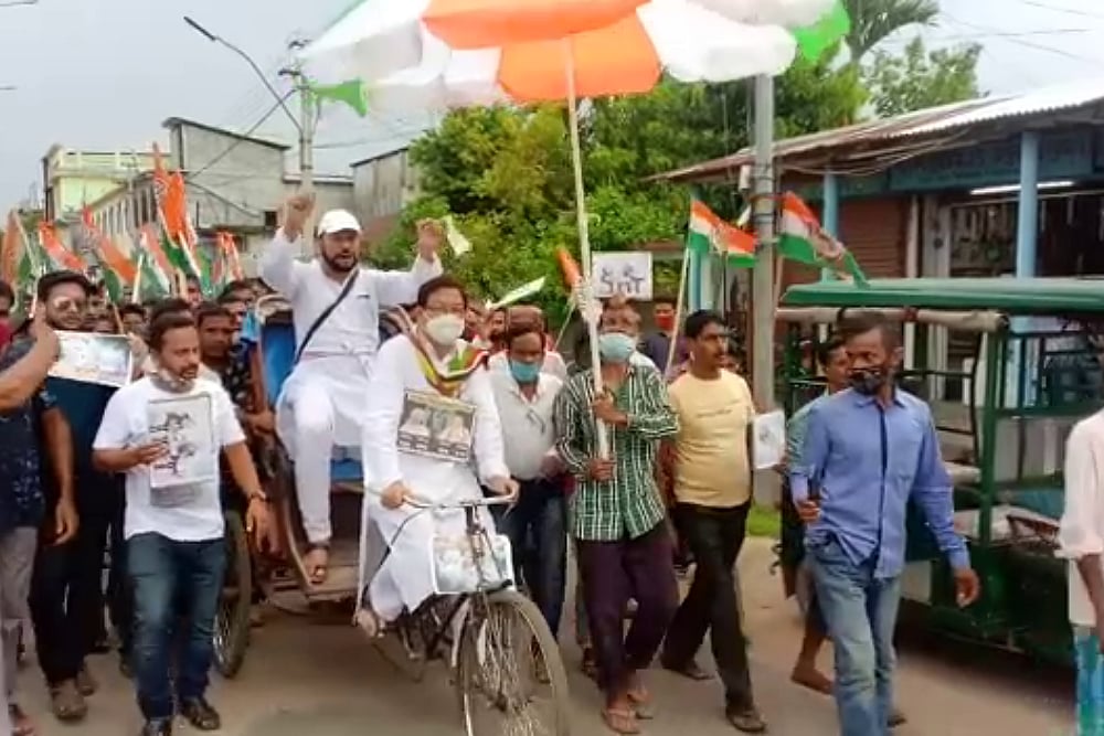 Tripura Congress Leader Pedals Rickshaw To Protest Fuel Price Hike