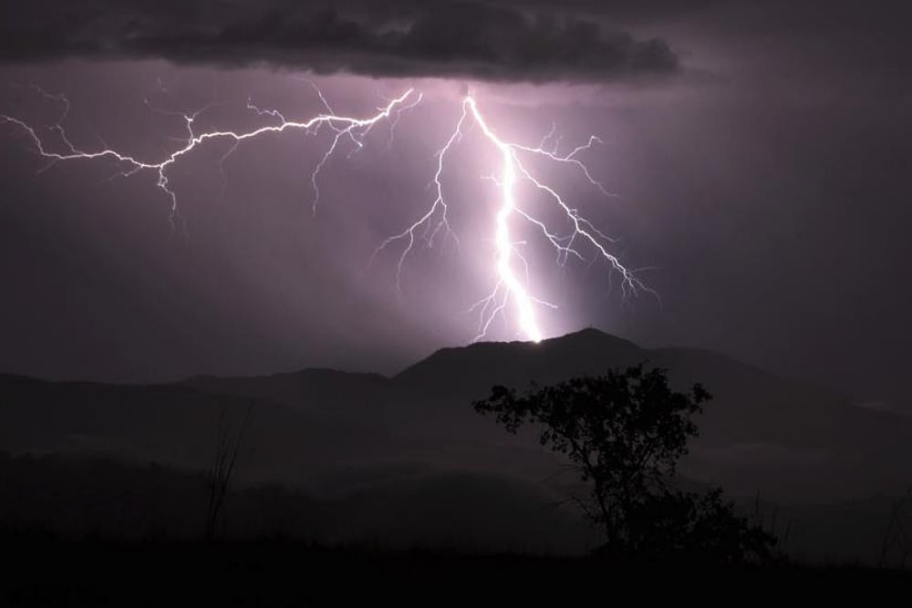 Lightning strikes over Mt. St. Helena in Califorania during the storm.