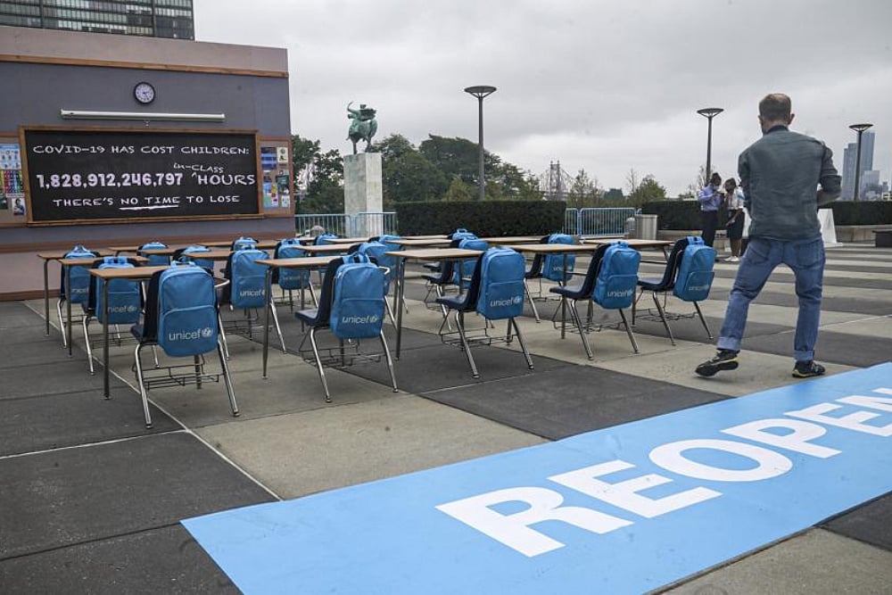 Empty Desk Array At UN To Highlight Education Loss Due To COVID-19 Pandemic